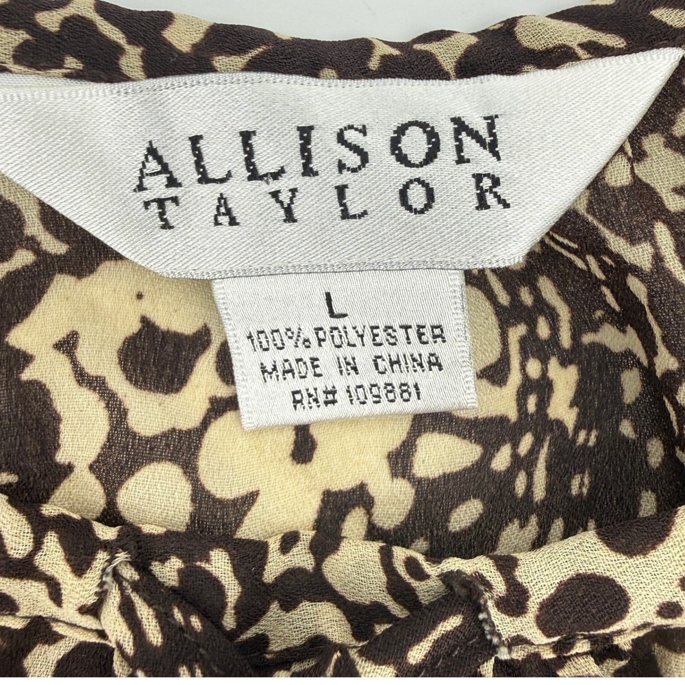 Allison Taylor 90's Brown Animal Print Smocked Waist Peplum L Blouse Sleeveless - Picture 3 of 5